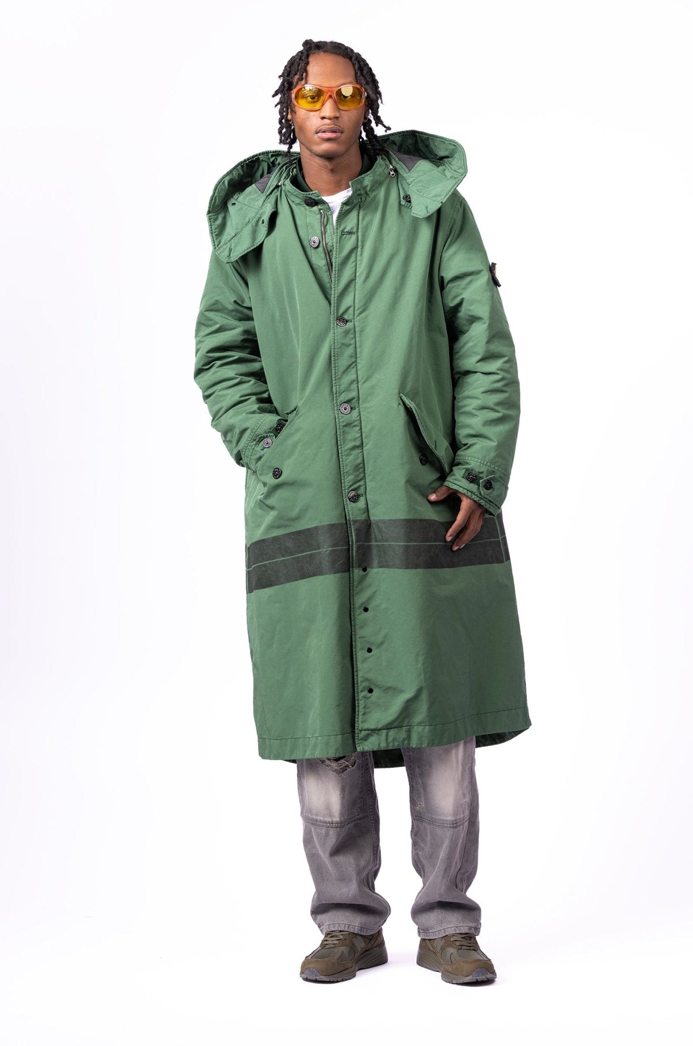 STONE ISLAND Long Trench Coat Printed Logo - supergl0rious